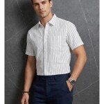 black letter linen stripes shirt