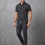 black letter linen stripes shirt