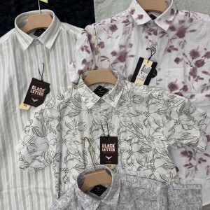 black letter half sleeve linen printed shirt