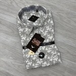 black letter half sleeve big size linen printed shirt