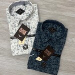 black letter half sleeve big size linen printed shirt