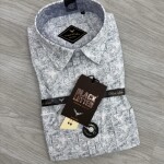 black letter half sleeve linen printed shirt