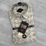 black letter half sleeve linen printed shirt