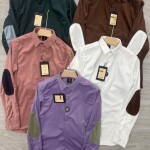 logoff velvet fabric elbow patch shirt