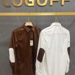 logoff velvet fabric elbow patch shirt