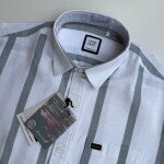 chain craft half sleeve linen stripes shirt