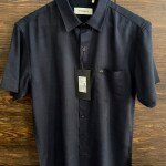 WORD WALE HALF SLEEVE COTTON LINEN SHIRT