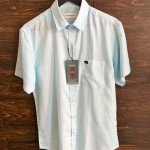 WORD WALE HALF SLEEVE COTTON LINEN SHIRT
