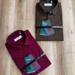 WORD WALE HALF SLEEVE COTTON LINEN SHIRT