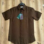WORD WALE HALF SLEEVE COTTON LINEN SHIRT