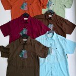 WORD WALE HALF SLEEVE COTTON LINEN SHIRT
