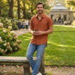 WORD WALE HALF SLEEVE COTTON LINEN SHIRT