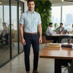 WORD WALE HALF SLEEVE COTTON LINEN SHIRT