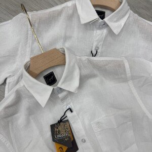 logoff premium half sleeve linen white shirt
