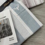 black letter half sleeve cotton linen stripes shirt