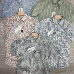 black letter half sleeve cotton linen printed shirt