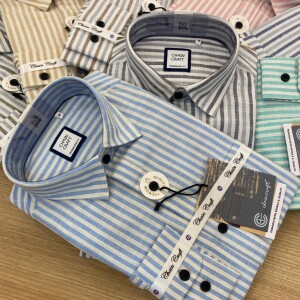 chain craft cotton linen stripes shirt