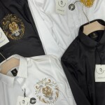logoff embroider work satin lycra shirt