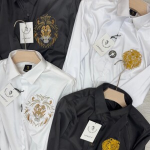 logoff embroider work satin lycra shirt