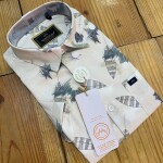 wood machine half sleeve satin printed shirt