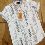 wood machine half sleeve satin printed shirt