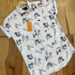 wood machine half sleeve satin printed shirt