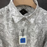 black letter cotton linen printed shirt