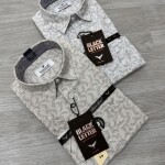 black letter half sleeve linen printed shirt
