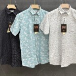 black letter half sleeve linen printed shirt