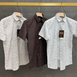 black letter half sleeve linen printed shirt