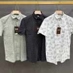black letter half sleeve linen printed shirt
