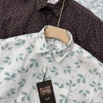 black letter half sleeve linen printed shirt