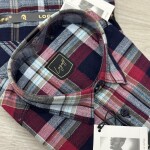 logoff cotton indigo double pocket checks shirt