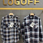 logoff cotton indigo double pocket checks shirt