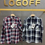 logoff cotton indigo double pocket checks shirt