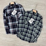 logoff cotton indigo double pocket checks shirt