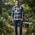 logoff cotton indigo double pocket checks shirt